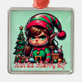 Grappige chagrijnige elf kerst metalen ornament (Voorkant)