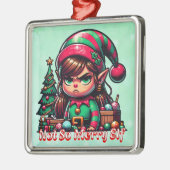 Grappige chagrijnige elf kerst metalen ornament (Links)
