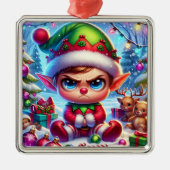 Grappige chagrijnige elf kerst metalen ornament (Voorkant)