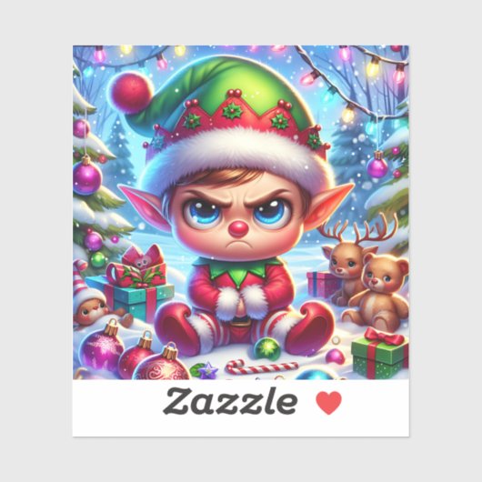Grappige chagrijnige elf kerst sticker (Vel)