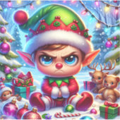 Grappige chagrijnige elf kerst sticker (Voorkant)