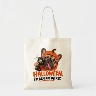 Grappige Chagrijnige Franse Bulldog Halloween Kost Tote Bag