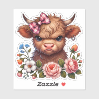 Grappige Chagrijnige Hoogland Koe Bloemstuk Sticker