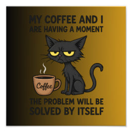 Grappige Chagrijnige Kat Koffie Cartoon | Humor Ko Foto Afdruk