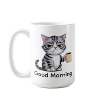 Grappige Chagrijnige Kat Koffiemok – “Goedemorgen”