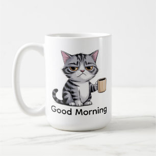 Grappige Chagrijnige Kat Koffiemok – “Goedemorgen”