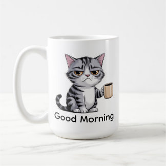 Grappige Chagrijnige Kat Koffiemok – “Goedemorgen”