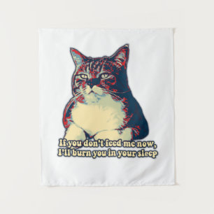 Grappige chagrijnige kat meme voor katteneigenaren wandkleed
