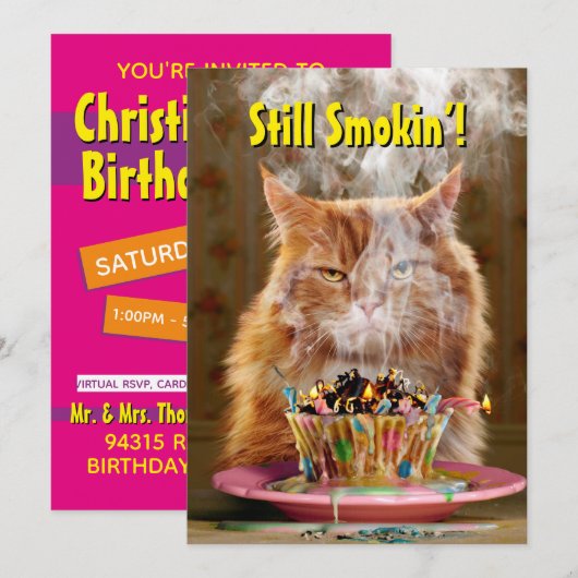 Grappige chagrijnige kat met gesmolten verjaardags kaart (Voorkant / Achterkant)