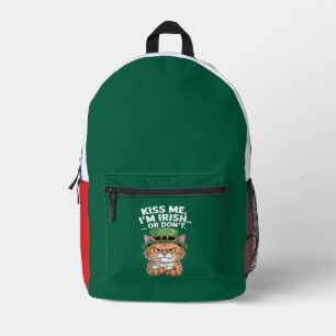 Grappige Chagrijnige Kat St. Patrick's Day "Kus Me Bedrukte Rugzak