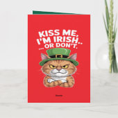 Grappige Chagrijnige Kat St. Patrick's Day "Kus Me Kaart (Achterkant)