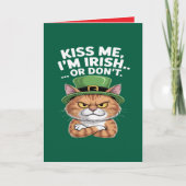 Grappige Chagrijnige Kat St. Patrick's Day "Kus Me Kaart (Voorkant)