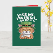 Grappige Chagrijnige Kat St. Patrick's Day "Kus Me Kaart (Gele Bloem)