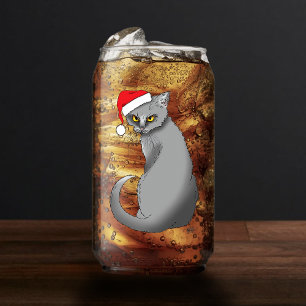Grappige Chagrijnige Kerstmis Grijze Kat Vakantie Blikvorm Glas