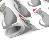Grappige Chagrijnige Kerstmis Grijze Kat Vakantie  Cadeaupapier (Rol Hoek)