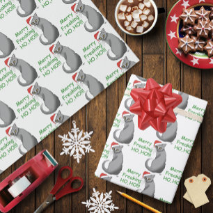 Grappige Chagrijnige Kerstmis Grijze Kat Vakantie  Cadeaupapier