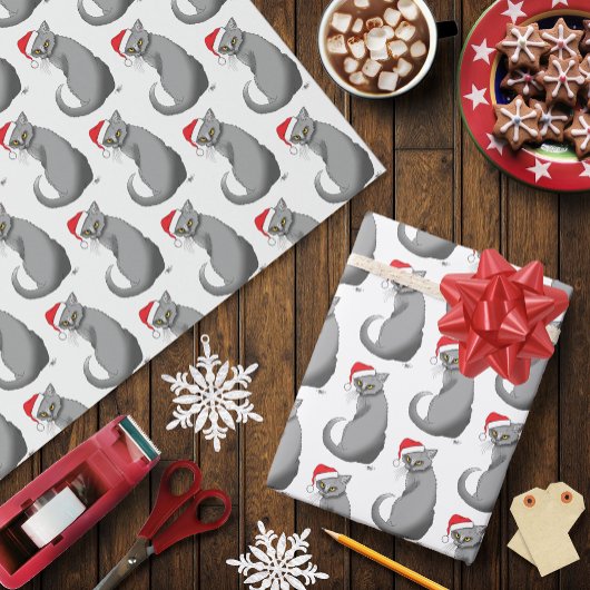 Grappige Chagrijnige Kerstmis Grijze Kat Vakantie  Cadeaupapier