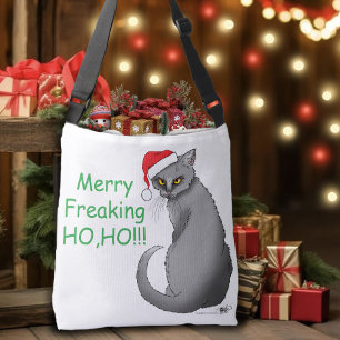 Grappige Chagrijnige Kerstmis Grijze Kat Vakantie  Crossbody Tas