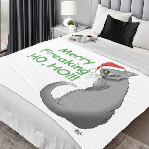 Grappige Chagrijnige Kerstmis Grijze Kat Vakantie Fleece Deken