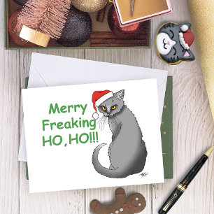 Grappige Chagrijnige Kerstmis Grijze Kat Vakantie  Kaart