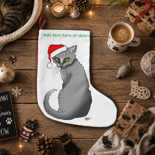 Grappige Chagrijnige Kerstmis Grijze Kat Vakantie  Kleine Kerstsok