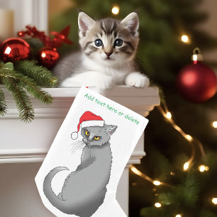 Grappige Chagrijnige Kerstmis Grijze Kat Vakantie  Kleine Kerstsok