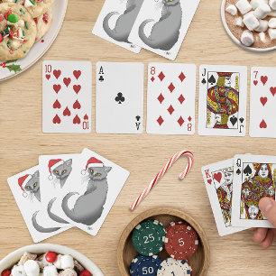 Grappige Chagrijnige Kerstmis Grijze Kat Vakantie Pokerkaarten