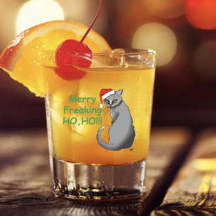 Grappige Chagrijnige Kerstmis Grijze Kat Vakantie Shot Glas