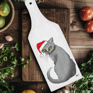 Grappige Chagrijnige Kerstmis Grijze Kat Vakantie Snijplank