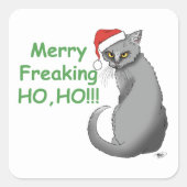 Grappige Chagrijnige Kerstmis Grijze Kat Vakantie Vierkante Sticker (Voorkant)