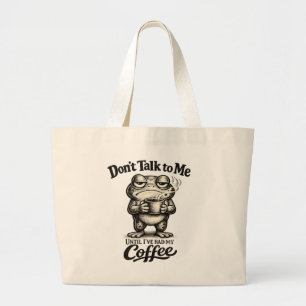 Grappige Chagrijnige Kikker Die Koffie Drinkt Grote Tote Bag