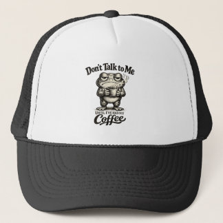 Grappige Chagrijnige Kikker Die Koffie Drinkt Trucker Pet