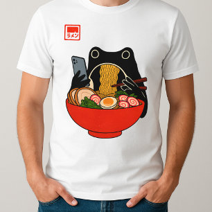 Grappige Chagrijnige Kikker Eet Ramen en Scrollt T T-shirt