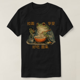 Grappige Chagrijnige Kikker Eet Ramen en Scrolt Te T-shirt