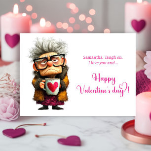 Grappige Chagrijnige Oma Valentijnskaart Kleur Pop Feestdagenkaart