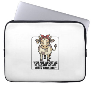 Grappige Chagrijnige Patchwork Koe Vintage T-Shirt Laptop Sleeve