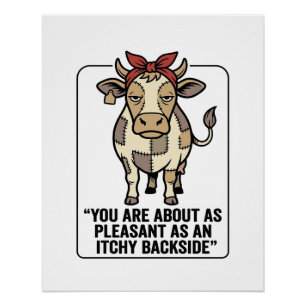 Grappige Chagrijnige Patchwork Koe Vintage T-Shirt Perfect Poster