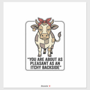 Grappige Chagrijnige Patchwork Koe Vintage T-Shirt Sticker