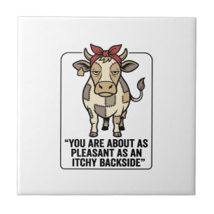 Grappige Chagrijnige Patchwork Koe Vintage T-Shirt Tegeltje