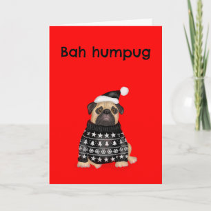 Grappige chagrijnige pug bah humpug kerstkaart kaart