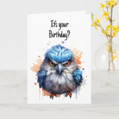 Grappige Chagrijnige Vogel Cute Fluffy Blauwe Sarc Kaart (Gele Bloem)