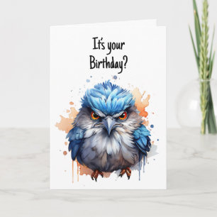 Grappige Chagrijnige Vogel Lieve Donzige Blauwe Sa Kaart