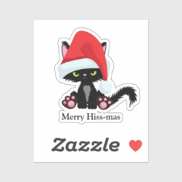 Grappige chagrijnige zwarte kat kerst sticker