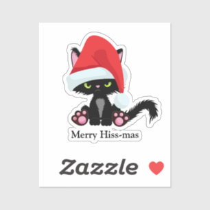 Grappige chagrijnige zwarte kat kerst sticker