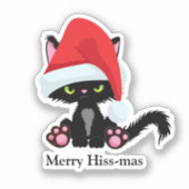 Grappige chagrijnige zwarte kat kerst sticker (Voorkant)