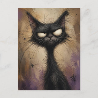 Grappige Chagrijnige Zwarte Kat Mooie Kunst Briefkaart