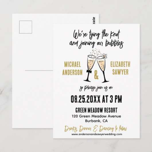 Grappige Champagne thema flat Save the Date Kaart (Voorkant / Achterkant)