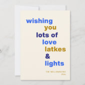 Grappige Chanoeka Love Latkes Lights Blauw Custom Feestdagenkaart (Voorkant)