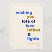 Grappige Chanoeka Love Latkes Lights Blauw Custom Feestdagenkaart (Voorkant / Achterkant)