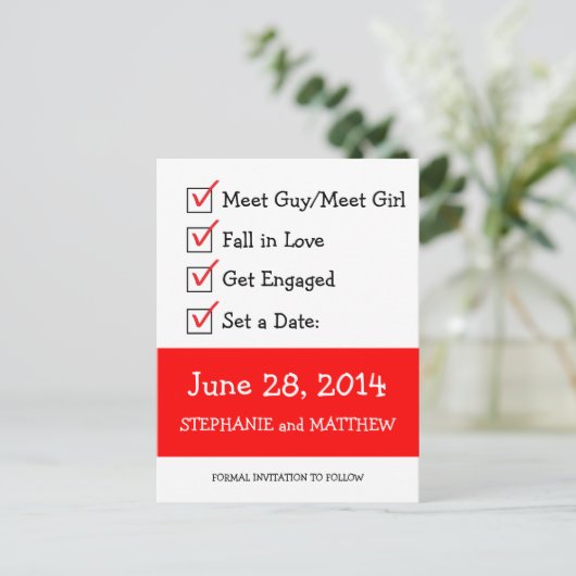 Grappige checklist Opslaan van de datum Aankondigingskaart (Staand voorkant)